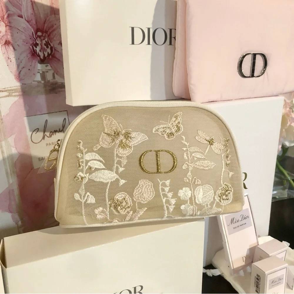 Rare Dior Beauty Limited Edition Set 3 Pouches + Toile de Jouy Folding Fan NEW